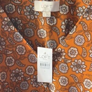 LOFT Orange Casual Button Down Shirt with Floral Design